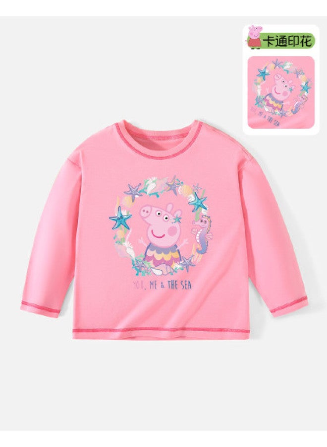 Peppa Pig spring Girls' Pure Cotton Breathable Long Sleeve Pullover T-shirt Cartoon Casual Baby Tee - Image 1