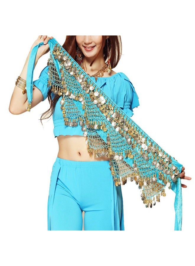 Wuchieal Women's Sweet Bellydance Hip Scarf with Gold Coins Skirts Wrap Noisy, Sky Blue, One size - Image 1