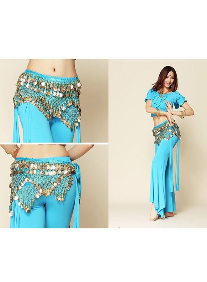 Wuchieal Women's Sweet Bellydance Hip Scarf with Gold Coins Skirts Wrap Noisy, Sky Blue, One size - Image 3