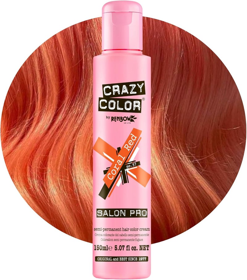 Crazy Color Coral Red SemiPermanent Hair Dye Highly Pigmented Copper Conditioning Oil Nourishing Vegan Formula No Bleach or Ammonia Limited Edition 150ml Size