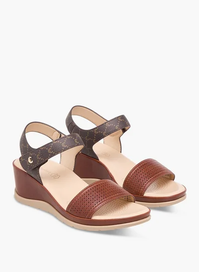 لو كونفورت Textured Wedge Heel Sandals with Hook and Loop Closure