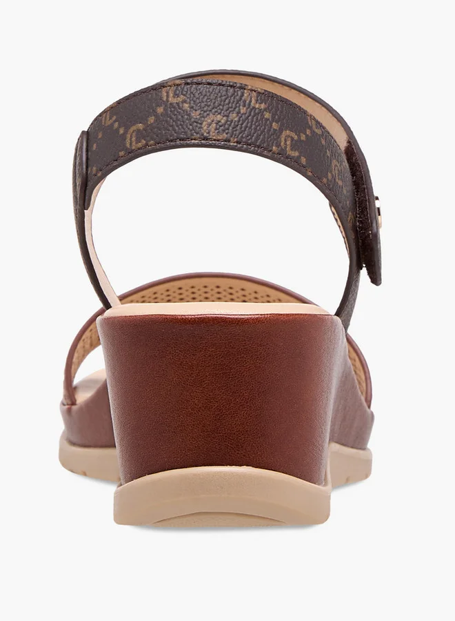 لو كونفورت Textured Wedge Heel Sandals with Hook and Loop Closure