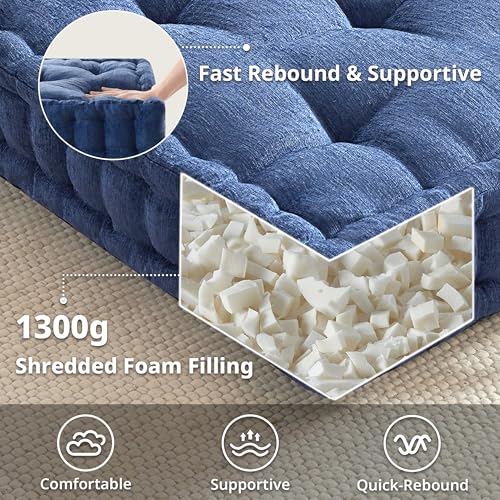 Intelligent Design Large Floor Pillow for Adults Yoga or Meditation Cushion with Handle Floor Cushion for Board Games Lustrous Chenille Tufted Handsewn Scalloped Edge Azza 24 x 24 x 5 Navy - Image 3