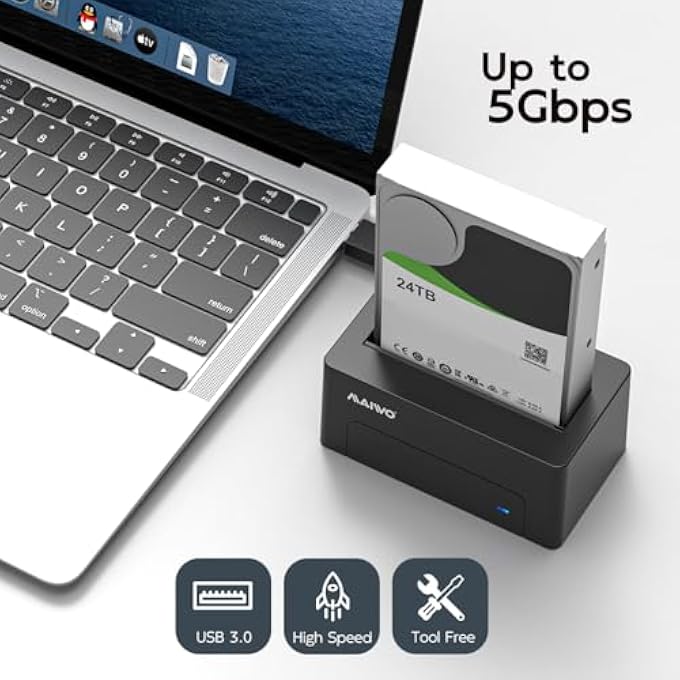 MAIWO محول SAS إلى USB 3.0، قارئ صندوق القرص الصلب SAS SATA بحجم 2.5 و 3.5 بوصة، سعة 24TB، محطة إرساء القرص الصلب الخارجية مع طاقة 12V/2A، بدون أدوات - Image 3