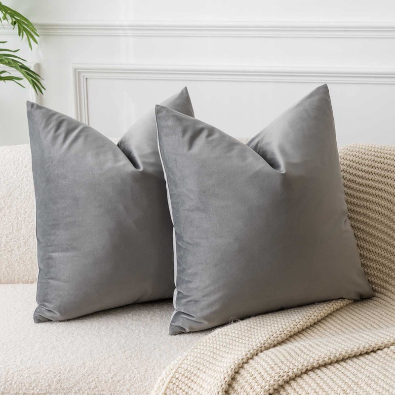 JUSPURBET Grey Euro Velvet Throw Pillow Covers 26x26 inch Set of 2 for Living Room Couch Sofa Bedroom Decorative Square Solid Soft Cushion Cases with Invisible Zipper - Image 1