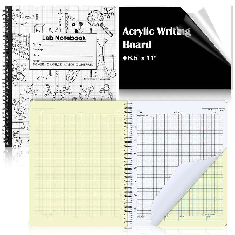 Affrolling 1 Pack Carbonless Lab Notebook Carbon Copy 8.5'' x 11'' Chemistry Laboratory Engineering Computation Notebook Science Grid 50 Sets of Pages 103 Pages Total Coil Binding(Black and White) - Image 1