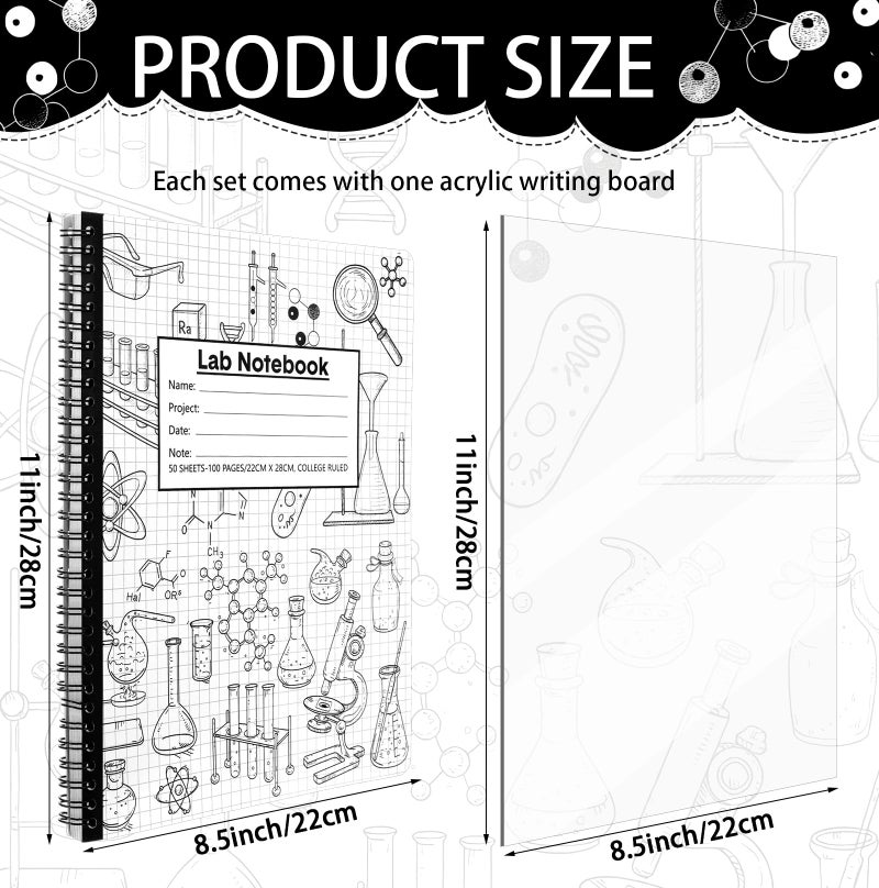 Affrolling 1 Pack Carbonless Lab Notebook Carbon Copy 8.5'' x 11'' Chemistry Laboratory Engineering Computation Notebook Science Grid 50 Sets of Pages 103 Pages Total Coil Binding(Black and White) - Image 2