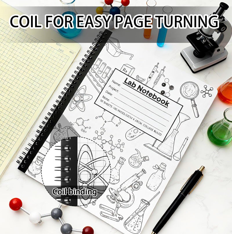 Affrolling 1 Pack Carbonless Lab Notebook Carbon Copy 8.5'' x 11'' Chemistry Laboratory Engineering Computation Notebook Science Grid 50 Sets of Pages 103 Pages Total Coil Binding(Black and White) - Image 4