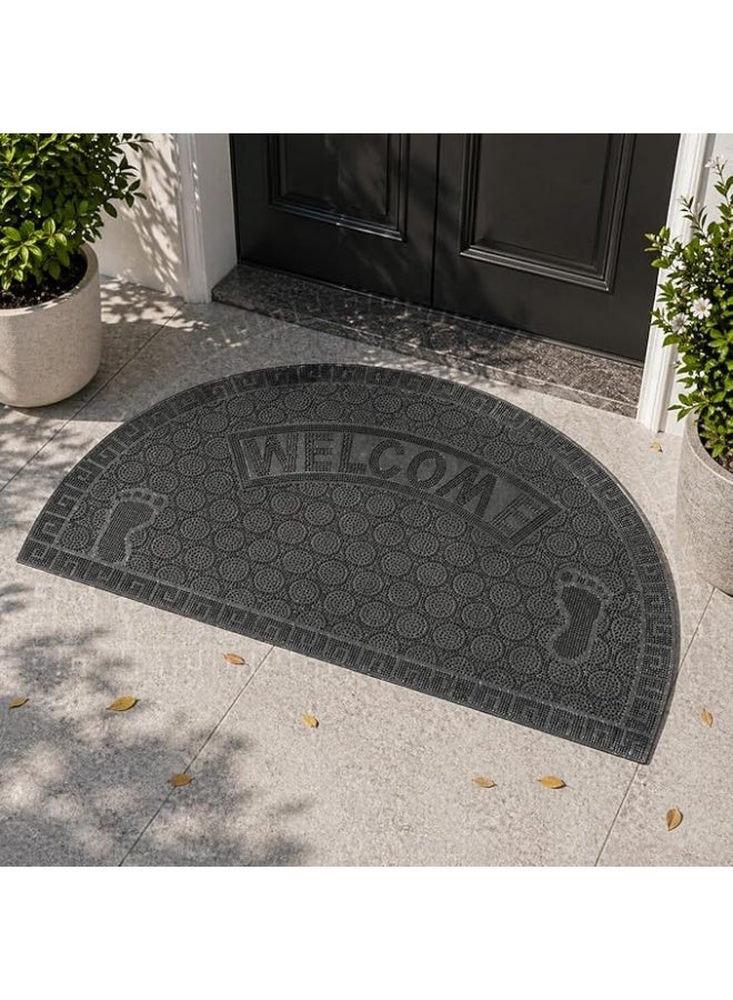 Half Round Door Mat Welcome Non Slip Entrance Floor Mat Durable Rubber Doormat Indoor Outdoor Dirt Trap Shoe Scraper Mat For Home Entrance Patio Bathroom Floor Rug (Black) - Image 3
