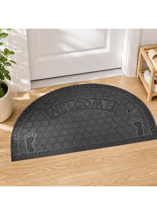 Half Round Door Mat Welcome Non Slip Entrance Floor Mat Durable Rubber Doormat Indoor Outdoor Dirt Trap Shoe Scraper Mat For Home Entrance Patio Bathroom Floor Rug (Black) - Image 2