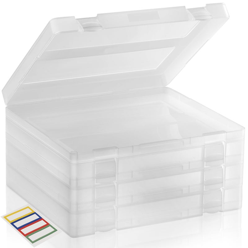 Storage Standard 4-Pack Art & Craft Organizer Storage Case - Semi Transparent Stackable Plastic Craft Storage Container, Project Organizer Box Paper Custom Size Fit 8.5 x 11 Paper & More 12.4 x 10.8 x 1.7 In - Image 2