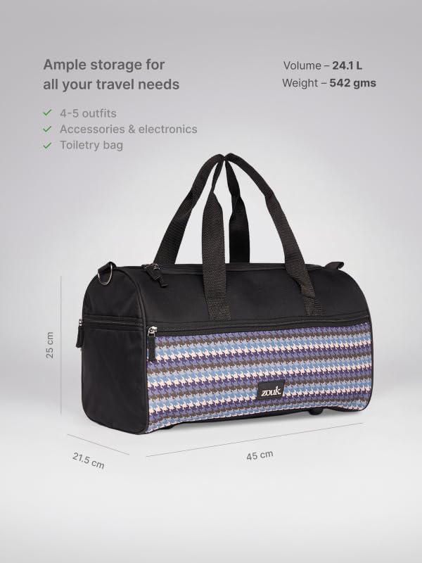 Zouk Travel Duffle Bag | Perfect 3 Day Trip Duffle for 10 Clothes | Lightweight Foldable Polyester Cabin Bag for Men & Women | Full Access Opening, Mesh Pocket & Trolley Sleeve | Bombay Houndstooth - Image 5