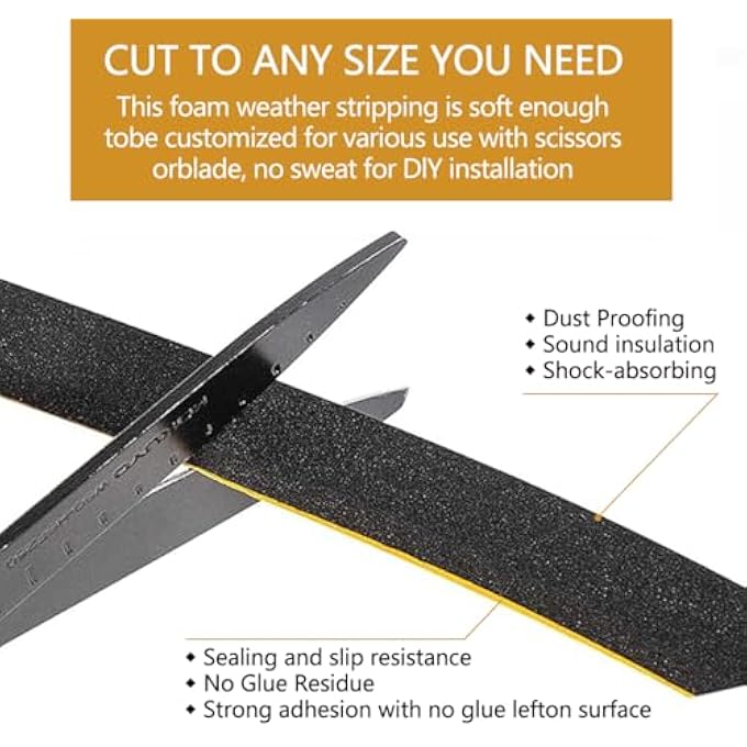 2 ROLLS DOOR SEAL SELF-ADHESIVE SEALING TAPE WINDOW SEAL 10 MM (W) X 6 MM (D) X 4 M (L) AGAINST COLD DRAUGHTS/ANTI-COLLISION/SOUNDPROOF/WATERPROOF/DUSTPROOF BLACK - Image 3