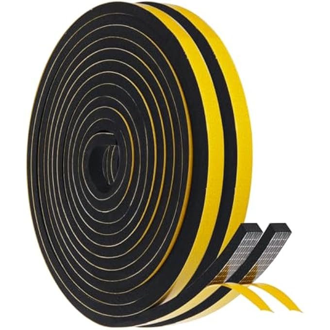 2 ROLLS DOOR SEAL SELF-ADHESIVE SEALING TAPE WINDOW SEAL 10 MM (W) X 6 MM (D) X 4 M (L) AGAINST COLD DRAUGHTS/ANTI-COLLISION/SOUNDPROOF/WATERPROOF/DUSTPROOF BLACK - Image 1