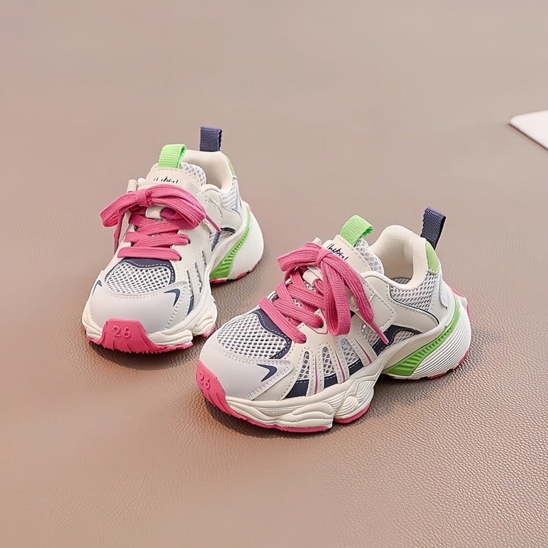Girls'' Sports Shoes 2025 New Autumn Children''s Dad Shoes for Girls, Mesh Breathable Shoes, Autumn Style White Shoes for Girls - Image 1