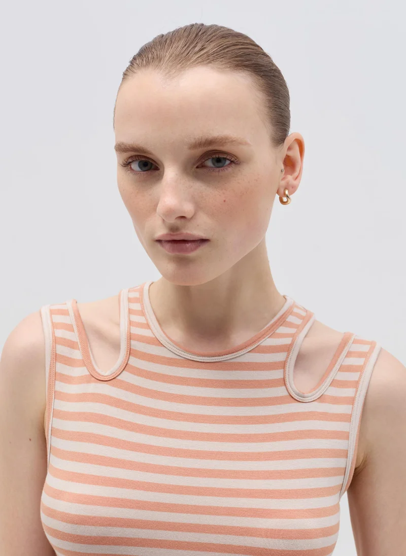 او في اس OVS Striped Tank Top With Cut-Out Details
