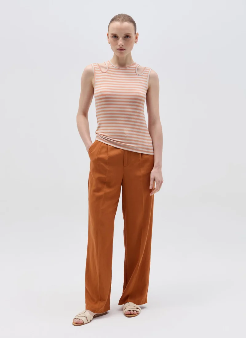 او في اس OVS Striped Tank Top With Cut-Out Details