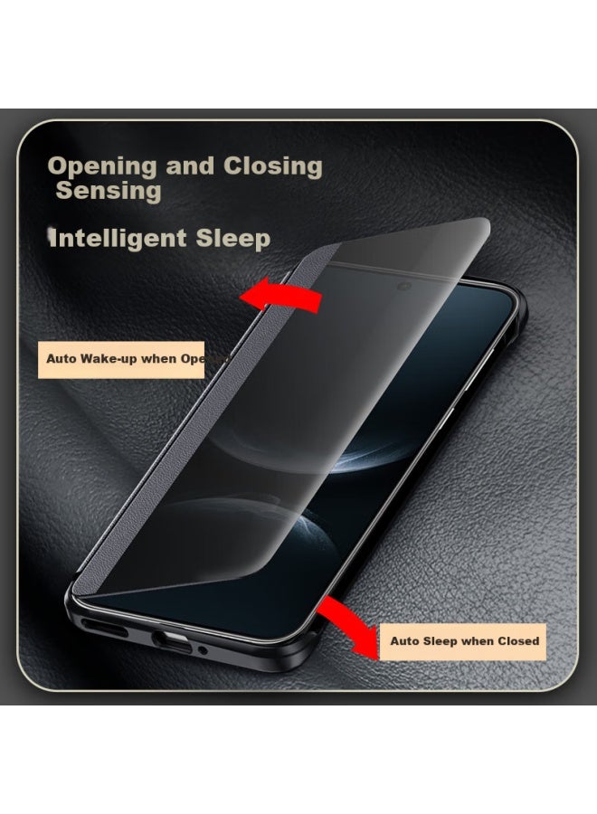 Freeson Huawei Nova 14 View Window Leather Case Full Protection Anti-drop Business Phone Cover High-end Light Luxury Leather Protective Case Black - Image 3