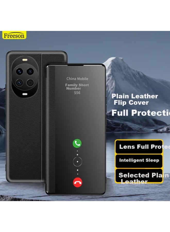 Freeson Huawei Nova 14 View Window Leather Case Full Protection Anti-drop Business Phone Cover High-end Light Luxury Leather Protective Case Black - Image 1