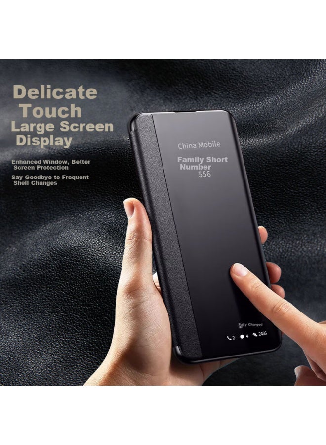 Freeson Huawei Nova 14 View Window Leather Case Full Protection Anti-drop Business Phone Cover High-end Light Luxury Leather Protective Case Black - Image 2
