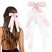 MIKONIKO Bow Hair Clips 2PCS Set for Women and Girls Black White Ribbon Bows for Hair with Long Tail Alligator Clip White Pink - Image 2