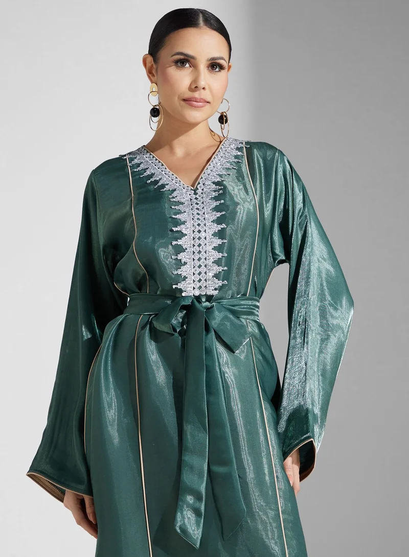 hayas closet Embroidered Belted Jalabiya
