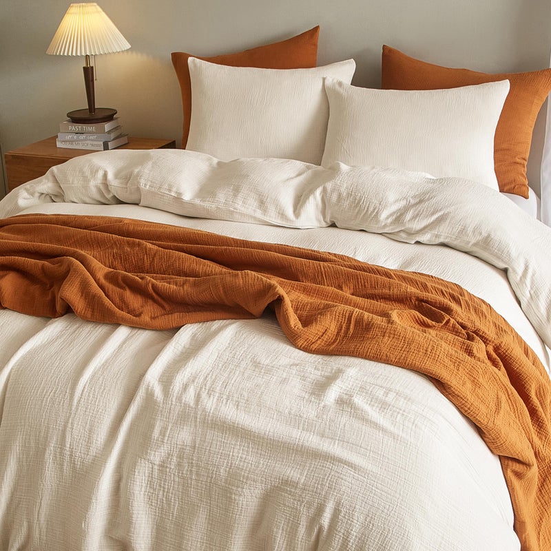 SE SOFTEXLY Muslin Duvet Cover Queen Size, 100% Washed Cotton Duvet Cover Set, Ultra Soft Comforter Cover Linen Like, 3 Pieces Minimalist Gauze Duvet Cover with 2 Pillowcases, 90"x90", Off-White - Image 5