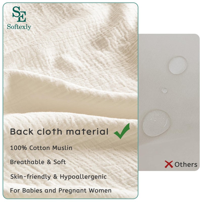 SE SOFTEXLY Muslin Duvet Cover Queen Size, 100% Washed Cotton Duvet Cover Set, Ultra Soft Comforter Cover Linen Like, 3 Pieces Minimalist Gauze Duvet Cover with 2 Pillowcases, 90"x90", Off-White - Image 3
