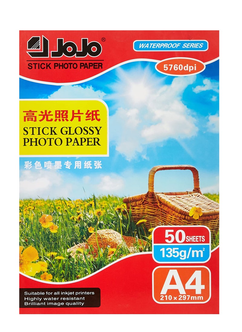 JOJO ورق صور لاصق 50 ورقة 135 جرامًا لكل متر مربع A4  - Image 1
