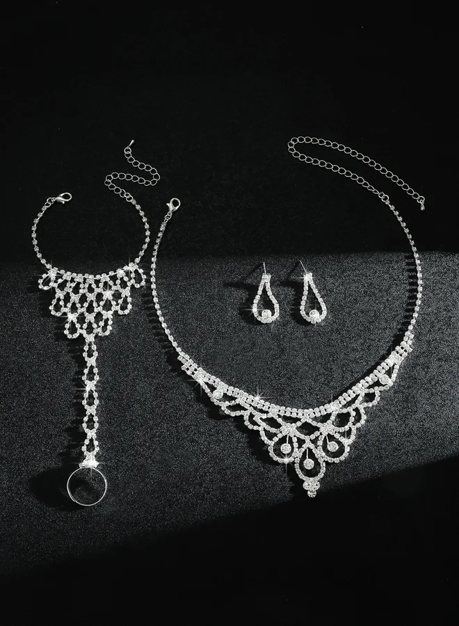 تايك تو مجموعة من قلادة وسوار وأقراط مرصعة بأحجار الراين البراقة