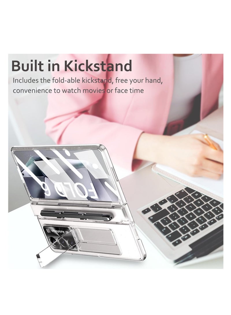 SYOSI Compatible for Samsung Galaxy Z Fold 6 Case with S Pen Holder & S Pen, Screen Protector Hinge Cases with Kickstand, Transparent, Built-in Screen Protector, Stylus Slot, Anti-Yellowing - Image 2