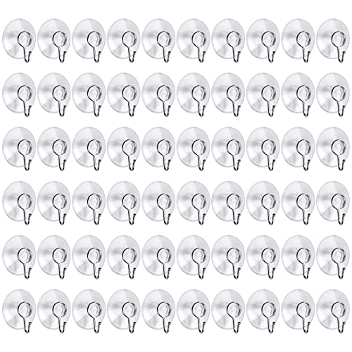 Awpeye 60 Pack Universal Clear PVC Suction Cups with Hooks for Shower, Window, Kitchen, Bathroom, Wall, Glass - Image 1