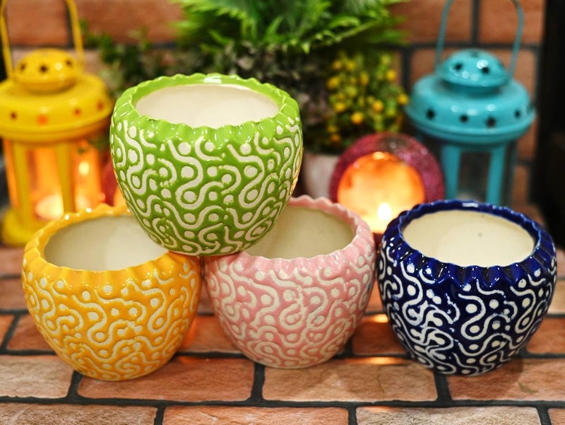 SHRIYAM CRAFT Ceramic Plant Pot Flower Pot Planter Indoor Outdoor Round Shape (Round Plant Pot Pack of 4) - Image 5