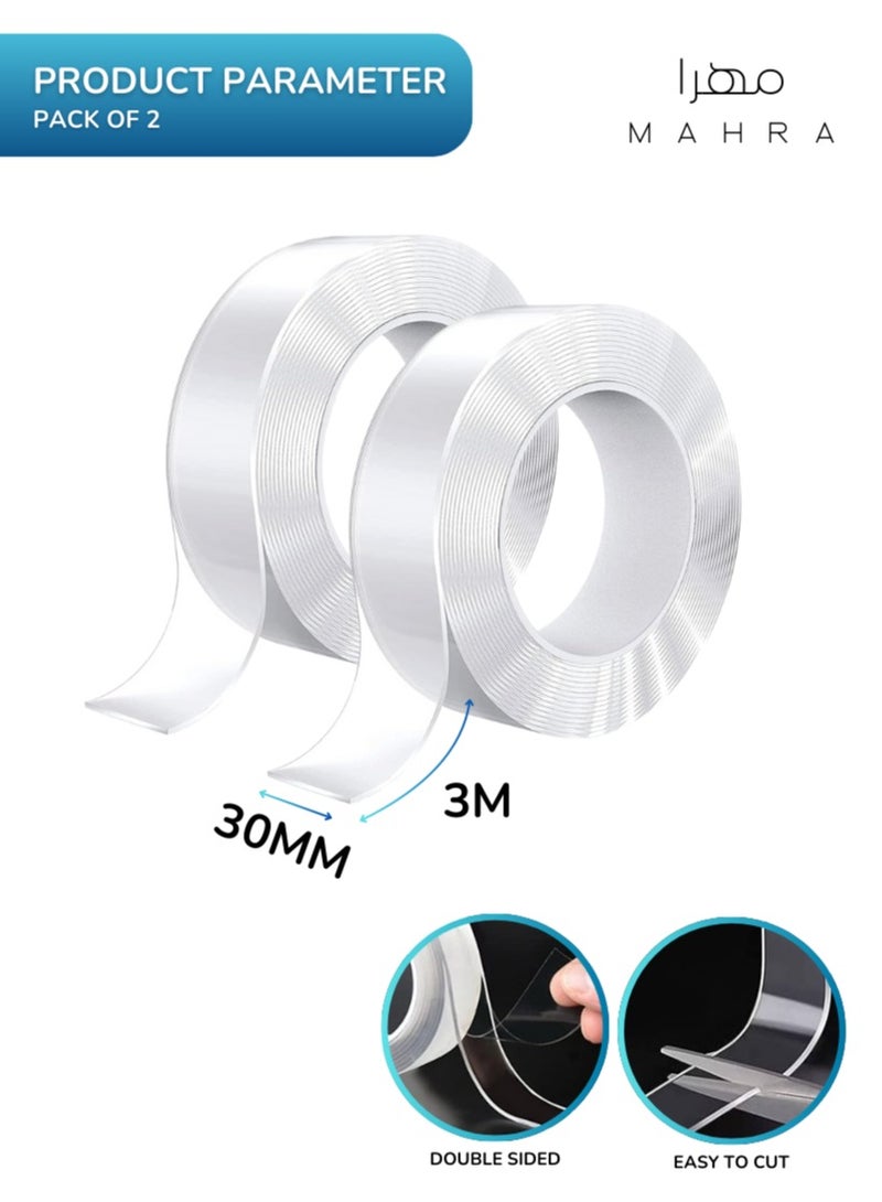 Set of 2 | Nano Heavy-Duty Clear Double-Sided Tape | Powerful Bond, Removable, Strong Adhesive | Perfect for DIY Projects, Home Renovation, Hanging Photos, Mounting, and More | 3m x 30mm  - Image 3