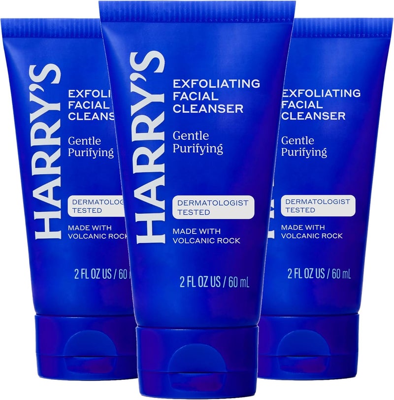 Harrys Exfoliating Face Wash for Men Gentle Facial Skin Care Products with Volcanic Rock Exfoliant Dermatologist Tested 150ml 3 Pack