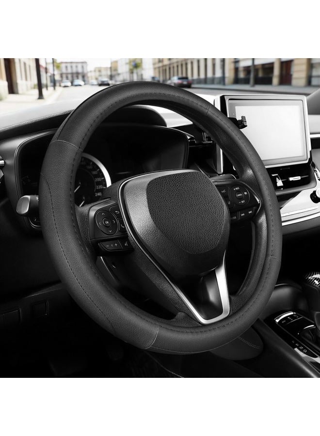 SEG Direct Car Steering Wheel Cover for Prius Civic 14-14.25 inch, Black Microfiber Leather - Image 1