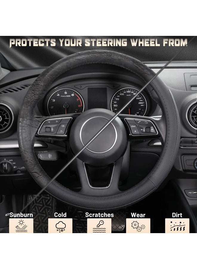 SEG Direct Car Steering Wheel Cover for Prius Civic 14-14.25 inch, Black Microfiber Leather - Image 4