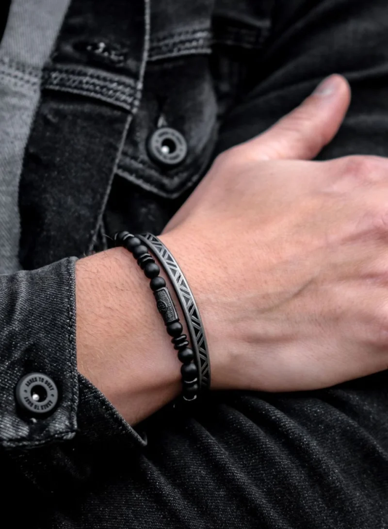 Rebel & Rose Men's Variations All-Black Beaded Bracelet, 6 mm Onyx Stones