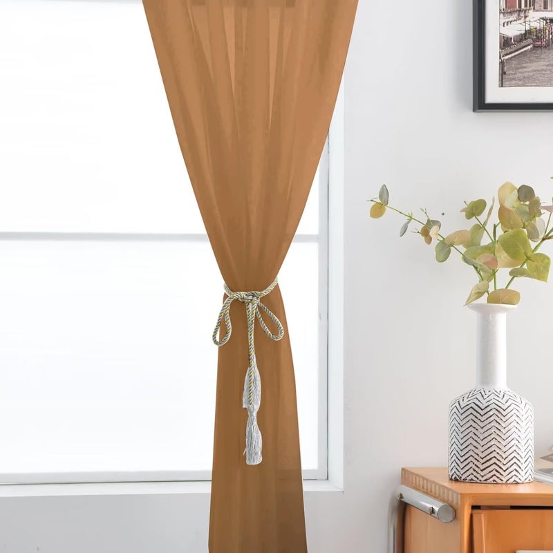 SpaceDresser Basic Rod Pocket Sheer Voile Window Curtain Panels Light Brown 1 Pair 2 Panels 52 Width 84 Inch Long for Kitchen Bedroom Children Living Room Yardï¼ˆLight Brown, 52W x 84Lï¼‰ - Image 5
