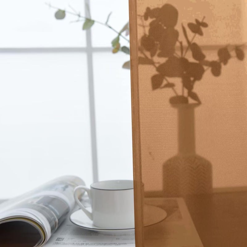 SpaceDresser Basic Rod Pocket Sheer Voile Window Curtain Panels Light Brown 1 Pair 2 Panels 52 Width 84 Inch Long for Kitchen Bedroom Children Living Room Yardï¼ˆLight Brown, 52W x 84Lï¼‰ - Image 4