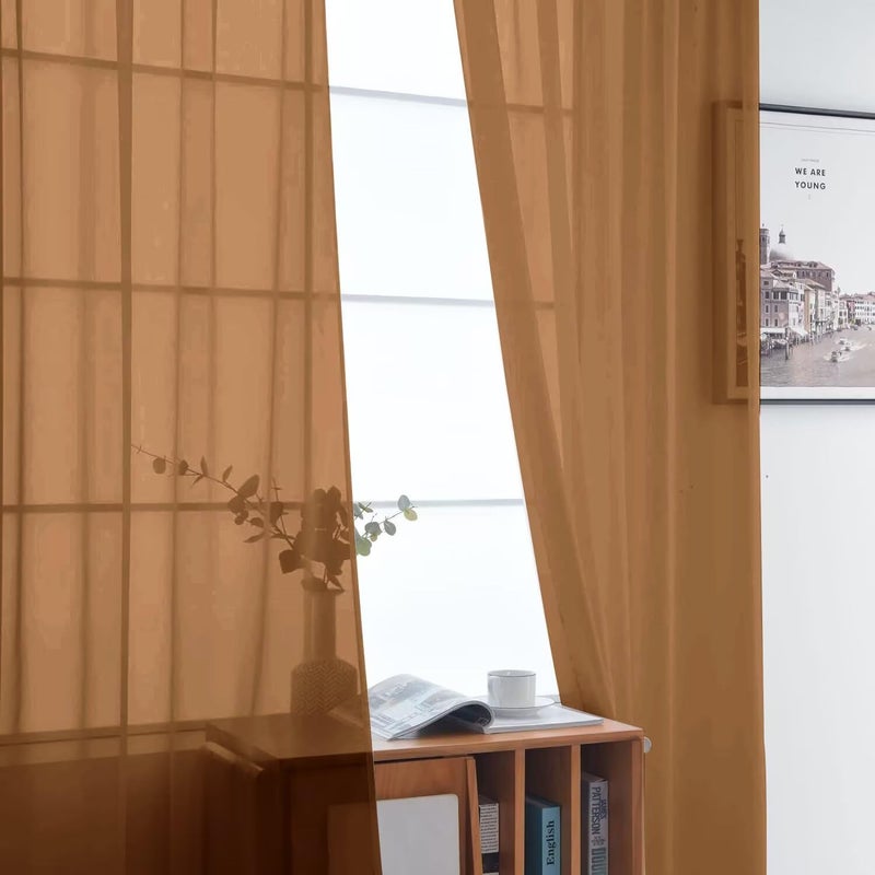 SpaceDresser Basic Rod Pocket Sheer Voile Window Curtain Panels Light Brown 1 Pair 2 Panels 52 Width 84 Inch Long for Kitchen Bedroom Children Living Room Yardï¼ˆLight Brown, 52W x 84Lï¼‰ - Image 3