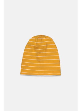 Tchibo Unisex Striped Double,Sided Beanie, Blue and Yellow 