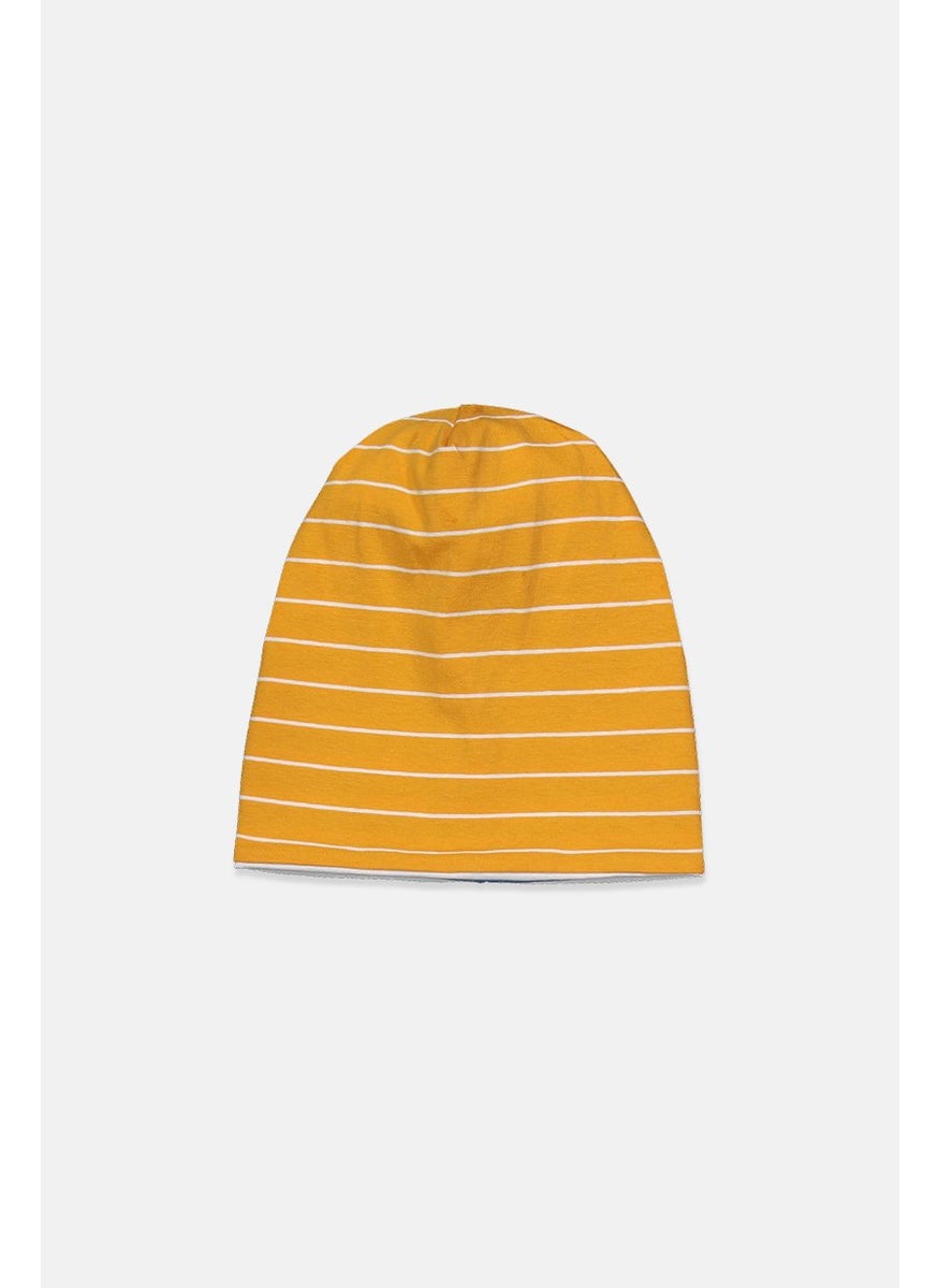 Tchibo Unisex Striped Double,Sided Beanie, Blue and Yellow 