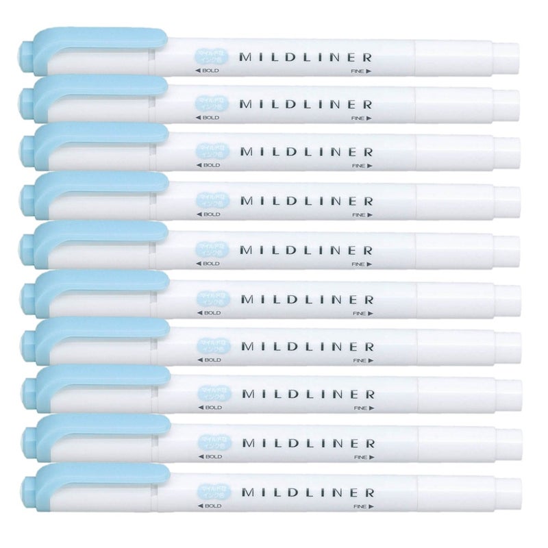 MILDLINER ZEBRA MILDLINER Highlighter pen markers, Mild Blue (WKT7-MBL) x10 - Image 1