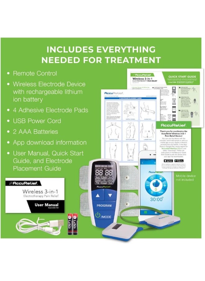 AccuRelief - AccuRelief Wireless Tens Unit and EMS Muscle Stimulator - Includes Pulse Massager - Pain Relief Device with Remote and Mobile App - Image 1