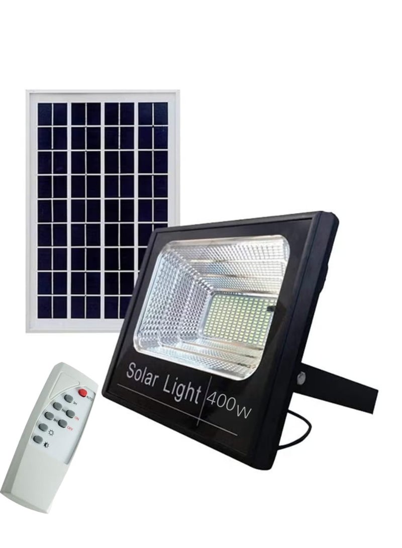400W Solar Powered Flood Light with Remote Control, Black, IP67 Waterproof and Dustproof, Smart Remote Control with Internal Battery
