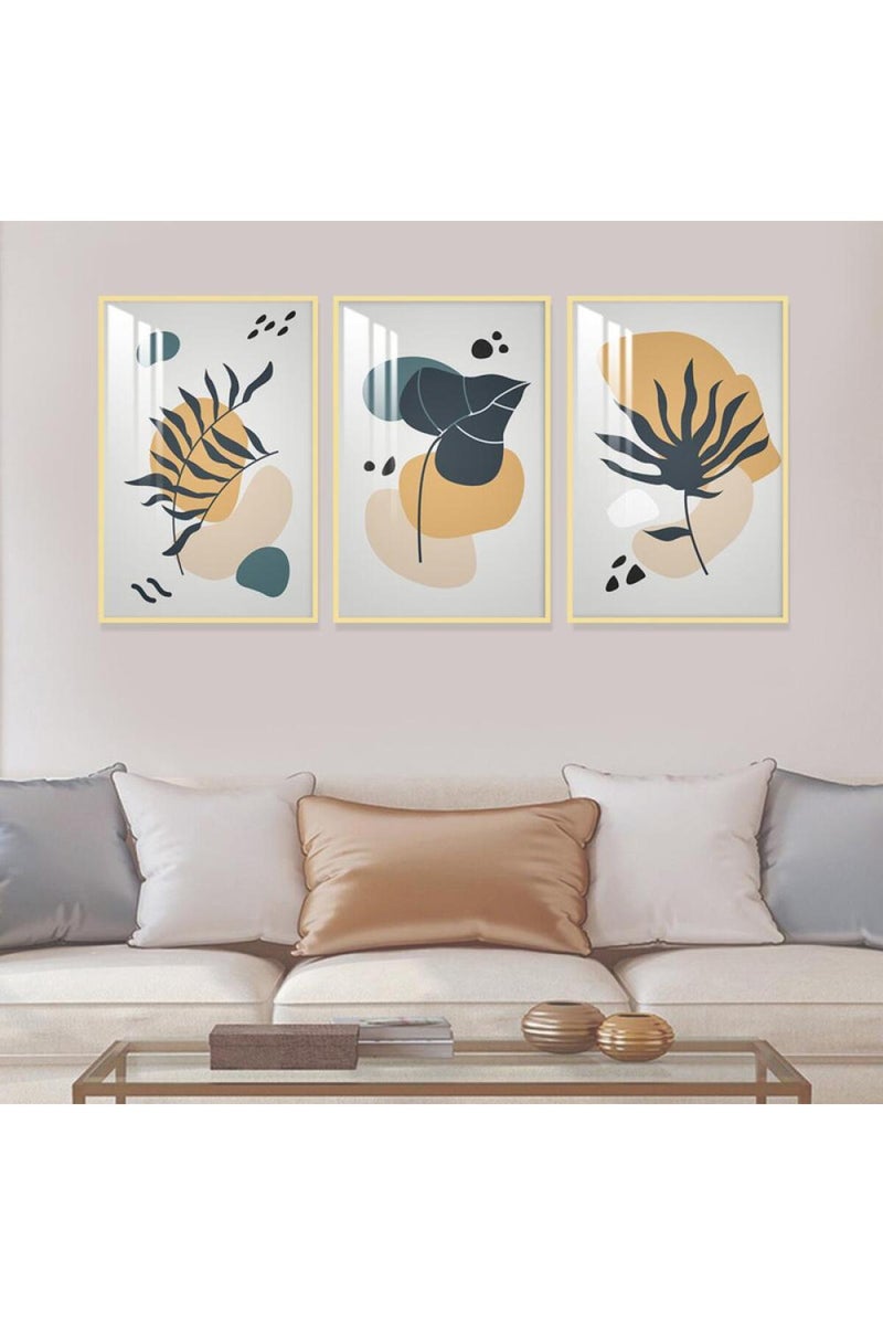 Marktna Three wooden wall painting in a bohemian art design with a frame and a clear acrylic layer - Image 1