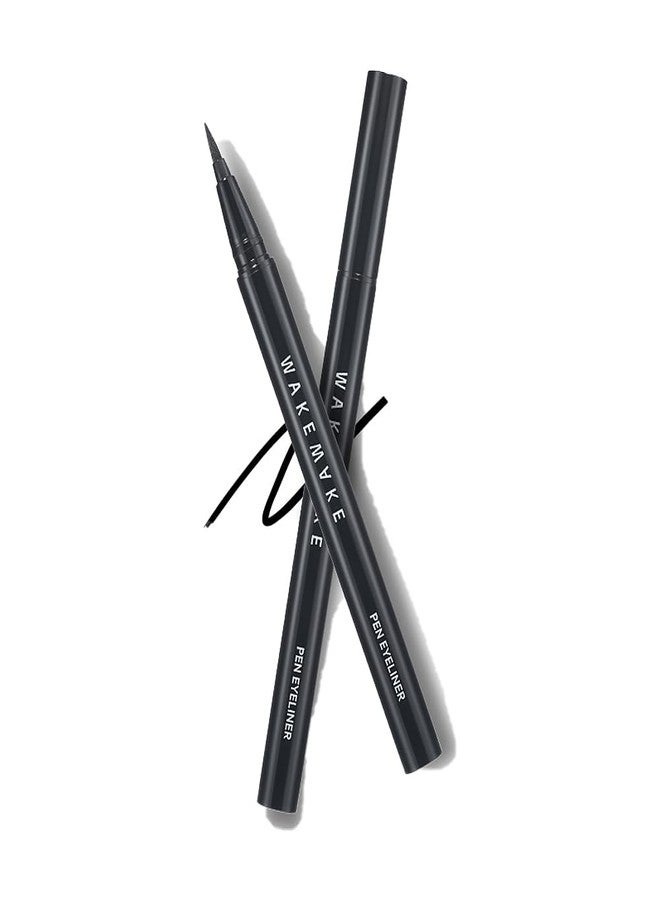ويك ميك محدد عيون سائل مقاوم للماء من ويك ميك، مكياج كوري، مقاوم للماء، مقاوم للتلطخ، طرف دقيق للغاية، يدوم طويلاً، 0.05 أونصة (عبوة من قطعتين) - Image 1