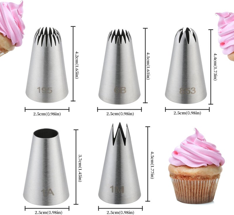 COKUMA 5PCS Large Piping Tips Set, Stainless Steel Cake Decorating Tips, Frosting Icing Tips for Cupcakes, Cake, Cookie and Decorating (Dishwasher Safe) - Image 2