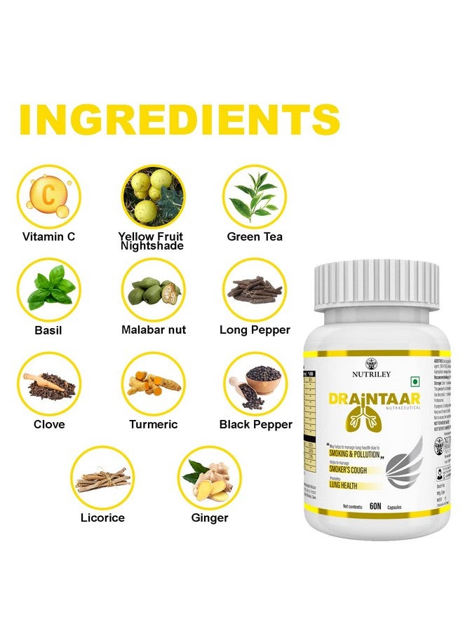 Nutriley Lung Detox Tablets, Lung Supplement, Lung Detoxification Capsules For Women & Men (60 Capsules) - Image 2